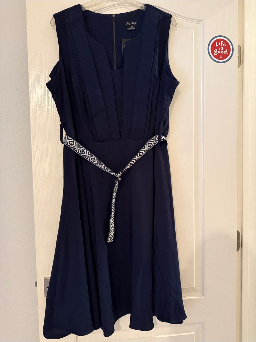 City Chic Navy Midi Dress with Patterned Belt size 20